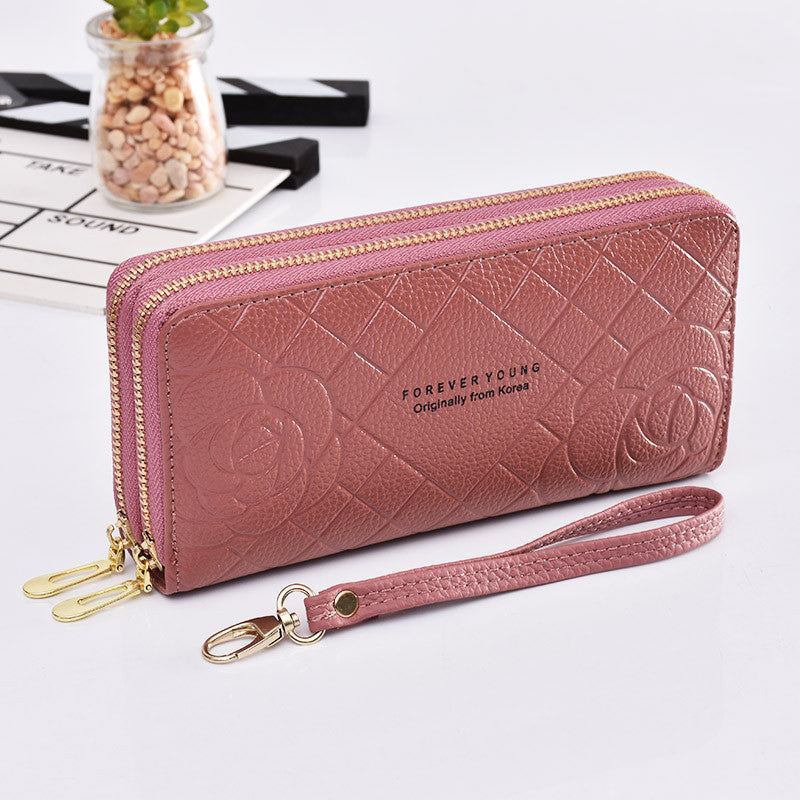 Women's Long Simple Wrist Strap Clutch Double Zipper Large Capacity Ladies Wallet