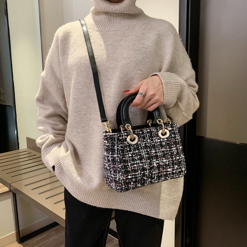 Women's Korean Fashion Portable Diana Woolen Crossbody Bags