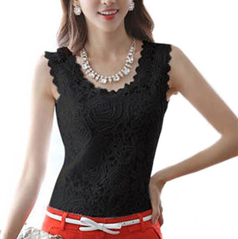 Women's Summer Korean Sleeveless Base Lace T-shirt Blouses