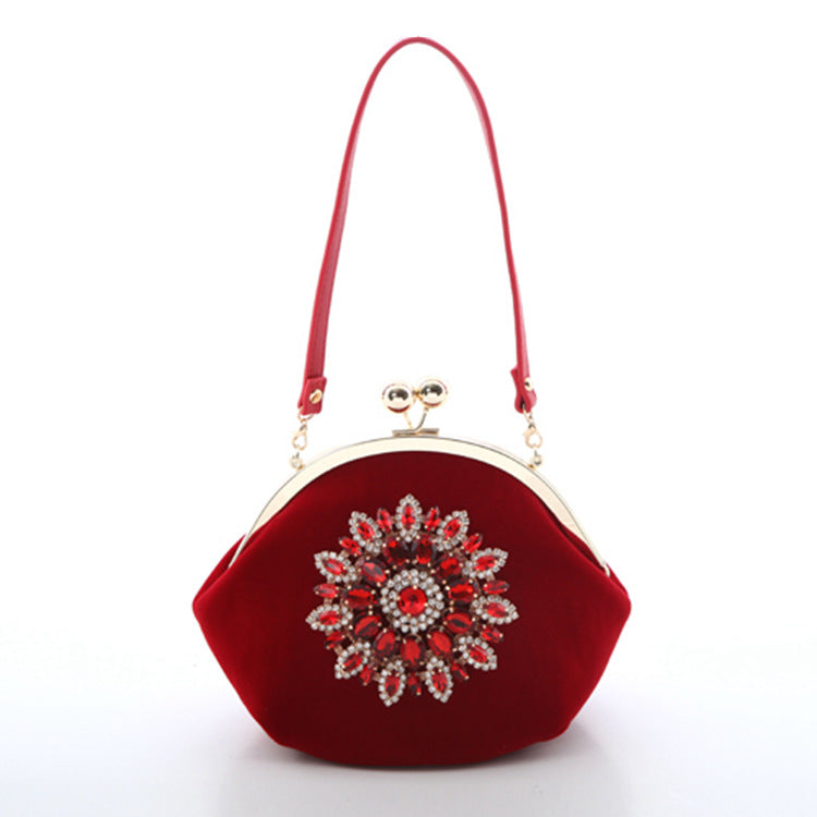 Women's Red Bridal Wedding Flower Dinner Diamond Shoulder Bags
