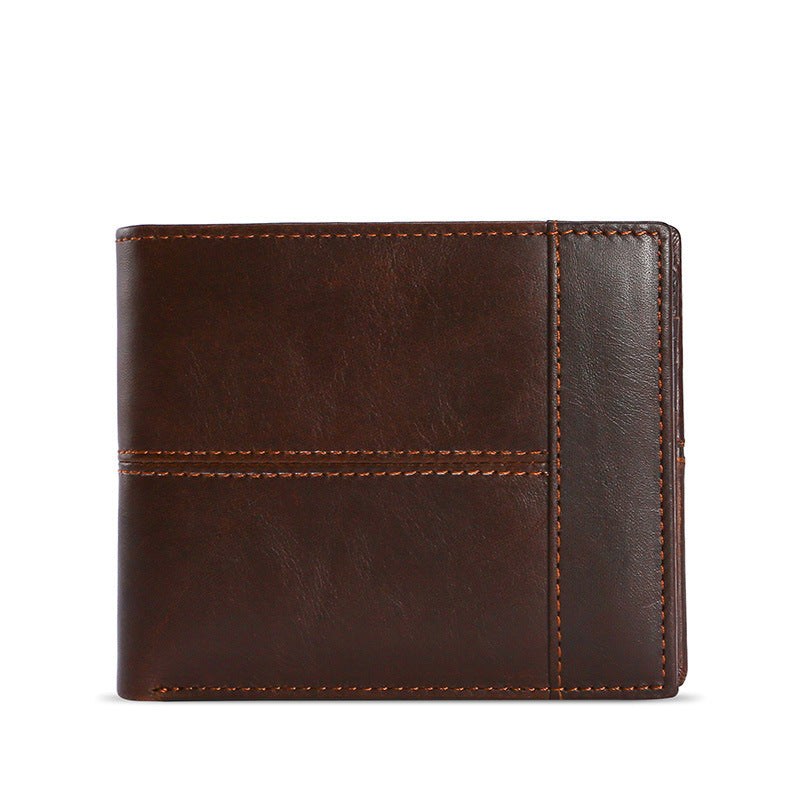 Leather For Man Short First Layer Cowhide Retro Oil Wax Men's Wallet