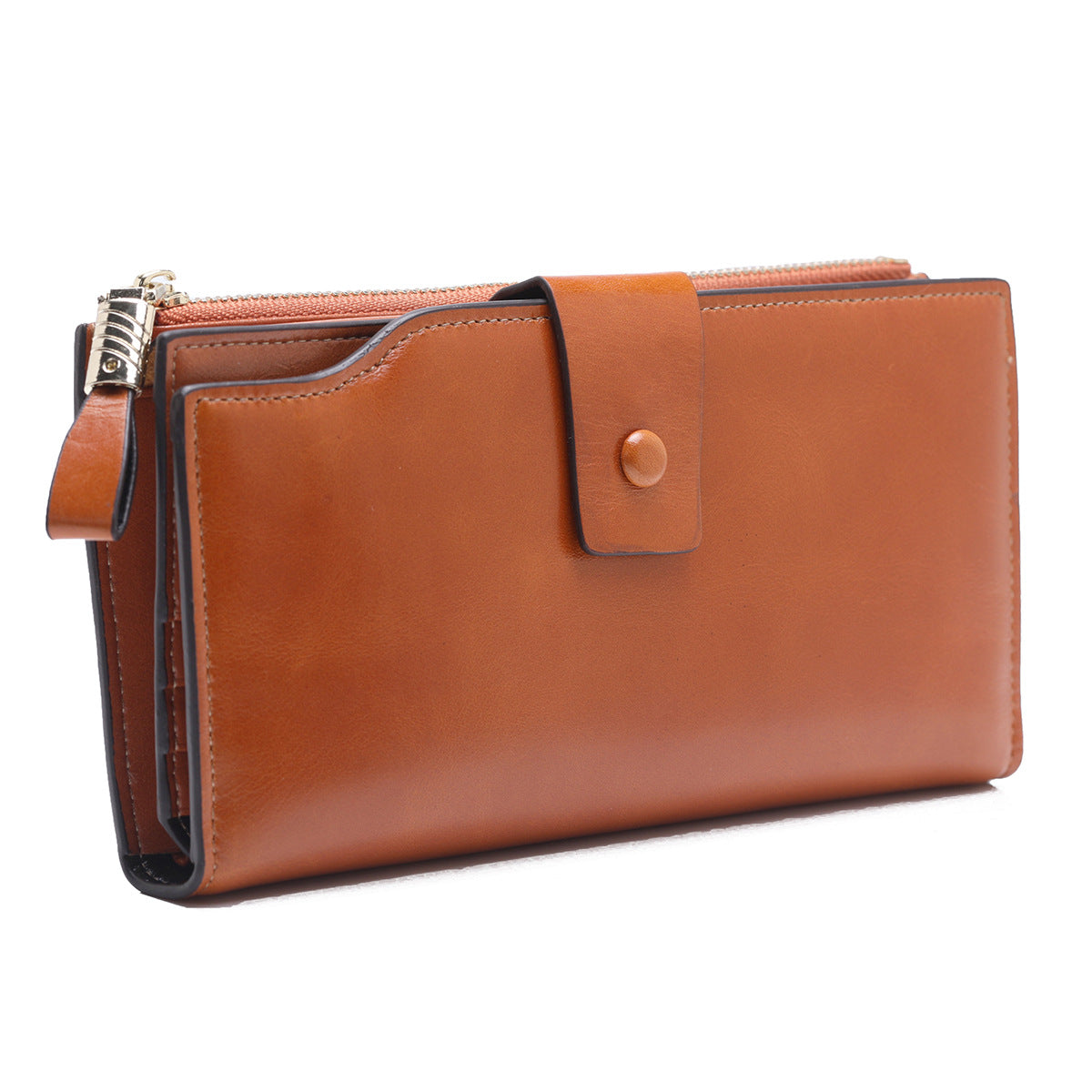 Women's Top Layer Leather Long Korean Style Oil Wax Cowhide Ladies Wallets