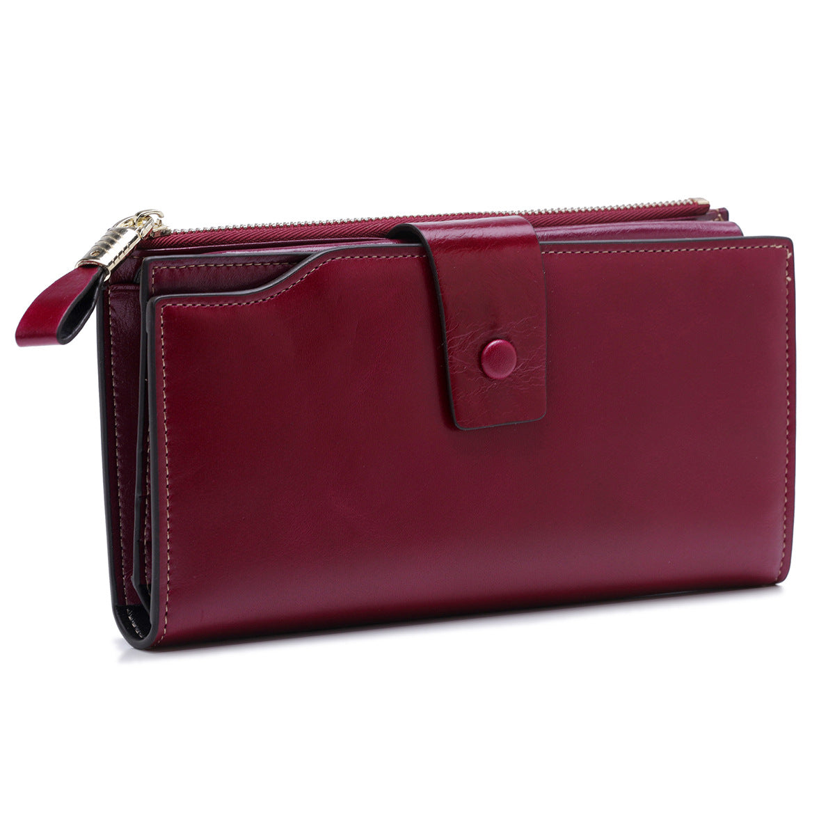 Women's Top Layer Leather Long Korean Style Oil Wax Cowhide Ladies Wallets