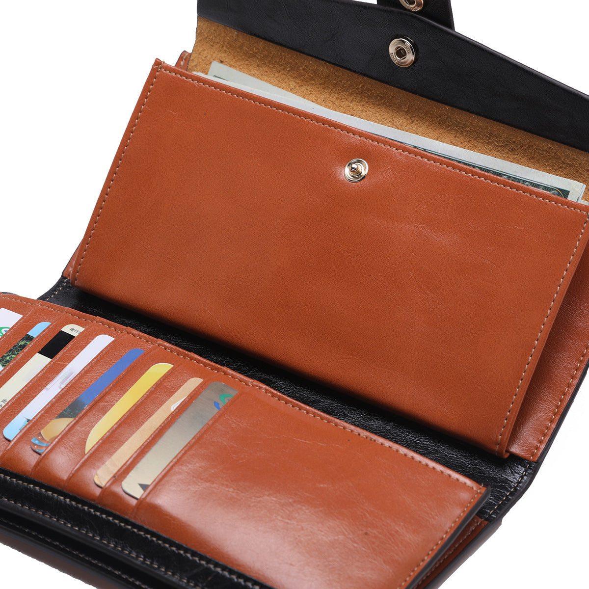 Women's Top Layer Leather Long Korean Style Oil Wax Cowhide Ladies Wallets