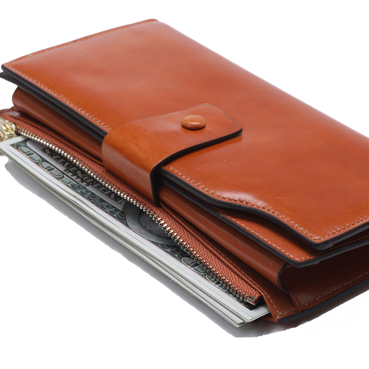 Women's Top Layer Leather Long Korean Style Oil Wax Cowhide Ladies Wallets