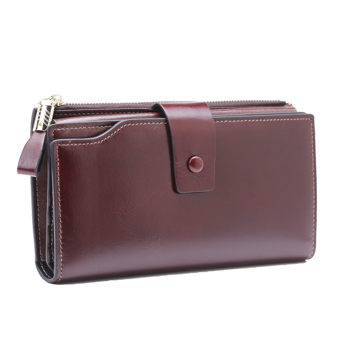 Women's Top Layer Leather Long Korean Style Oil Wax Cowhide Ladies Wallets