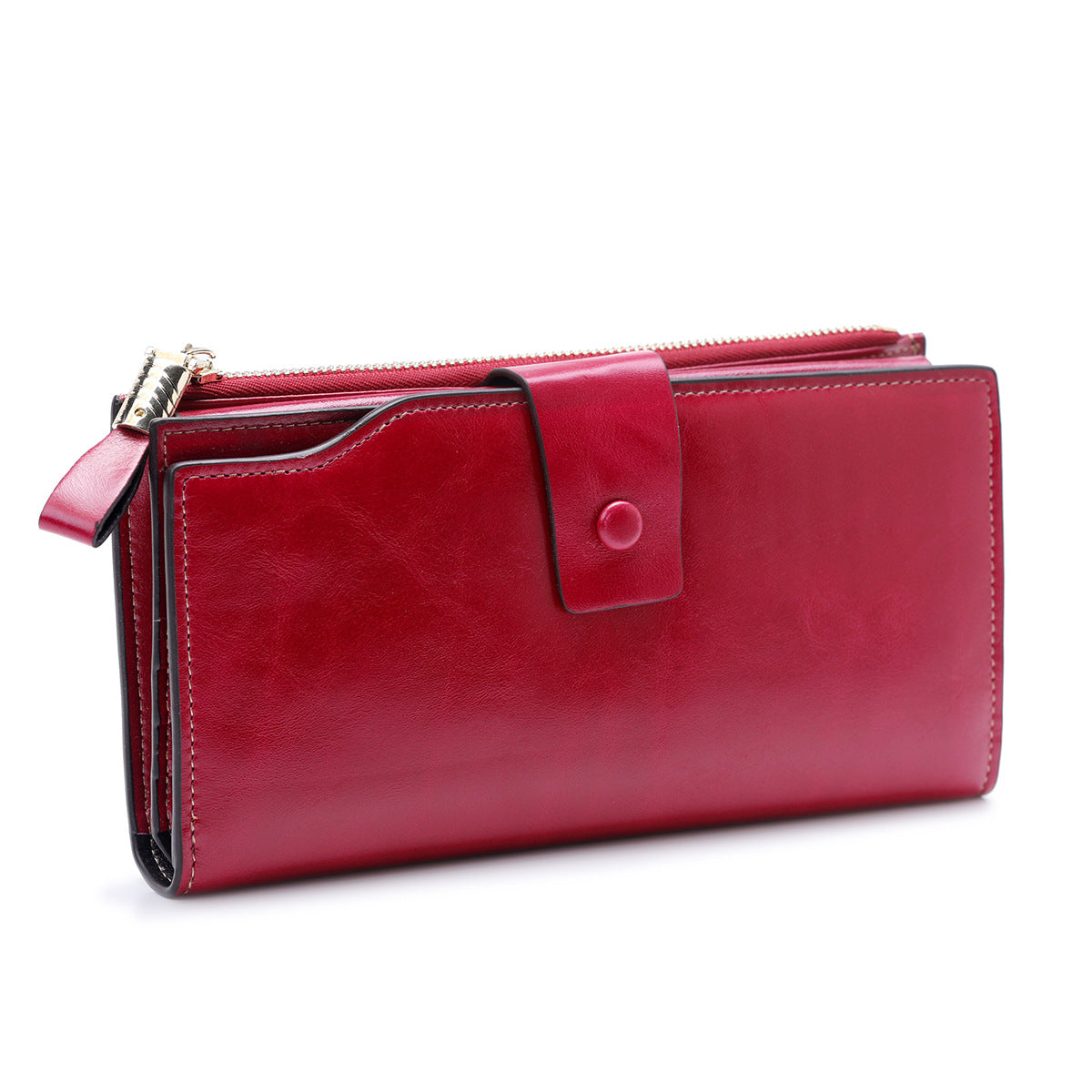 Women's Top Layer Leather Long Korean Style Oil Wax Cowhide Ladies Wallets