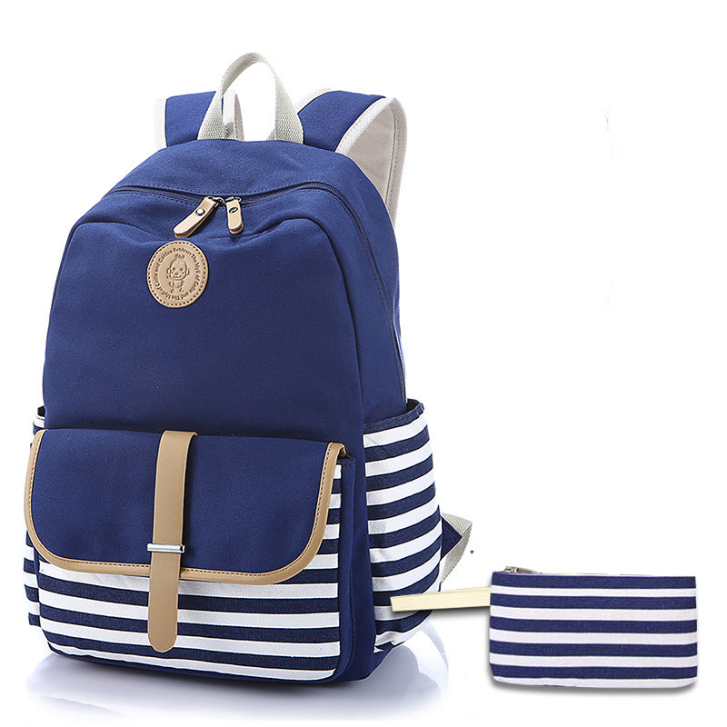 Women's Striped Canvas Large Capacity Computer Backpacks