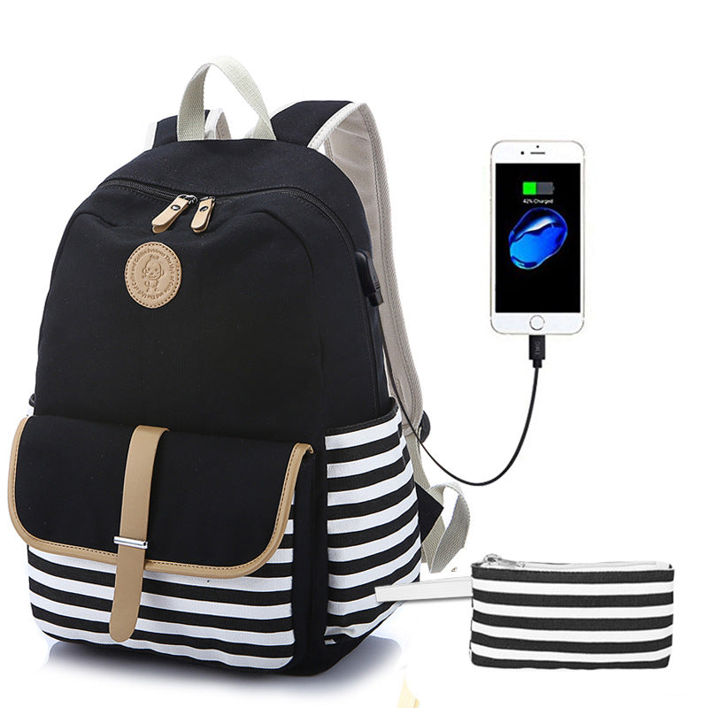 Women's Striped Canvas Large Capacity Computer Backpacks
