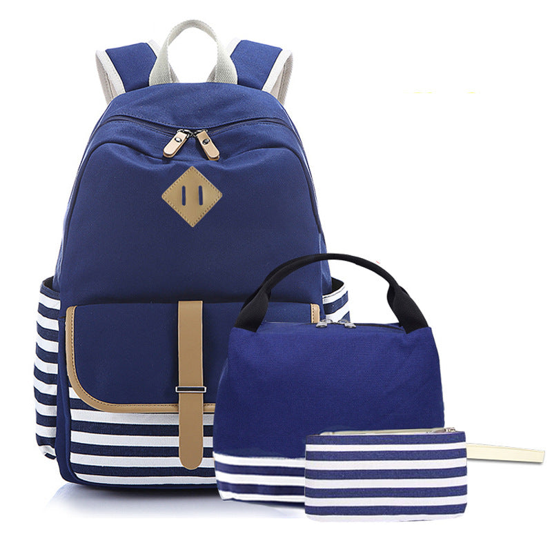 Women's Three-piece Korean Style Canvas Simple Backpacks