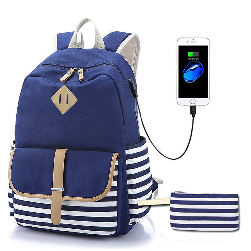 Women's Three-piece Korean Style Canvas Simple Backpacks