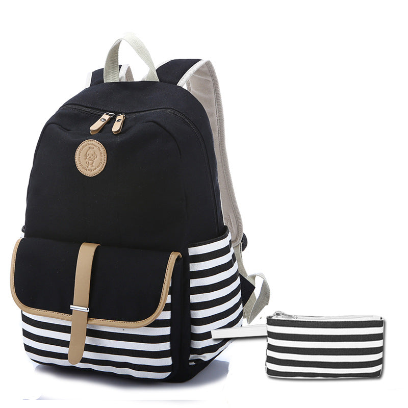 Women's Striped Canvas Large Capacity Computer Backpacks