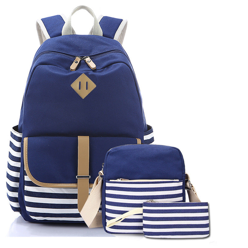Women's Three-piece Korean Style Canvas Simple Backpacks