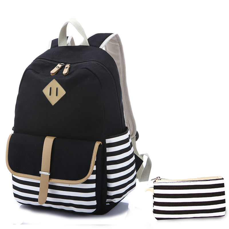 Women's Three-piece Korean Style Canvas Simple Backpacks