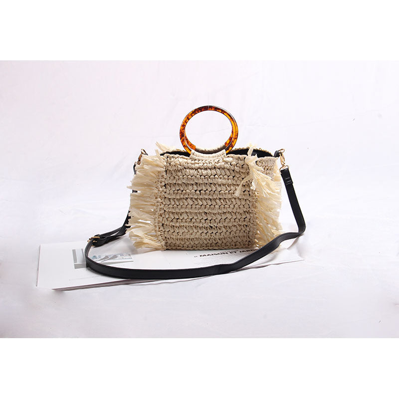 Women's Straw Tassel Woven Vacation Style Beach Shoulder Bags