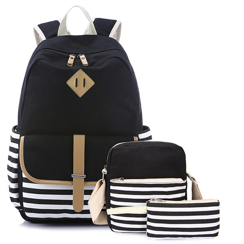 Women's Three-piece Korean Style Canvas Simple Backpacks
