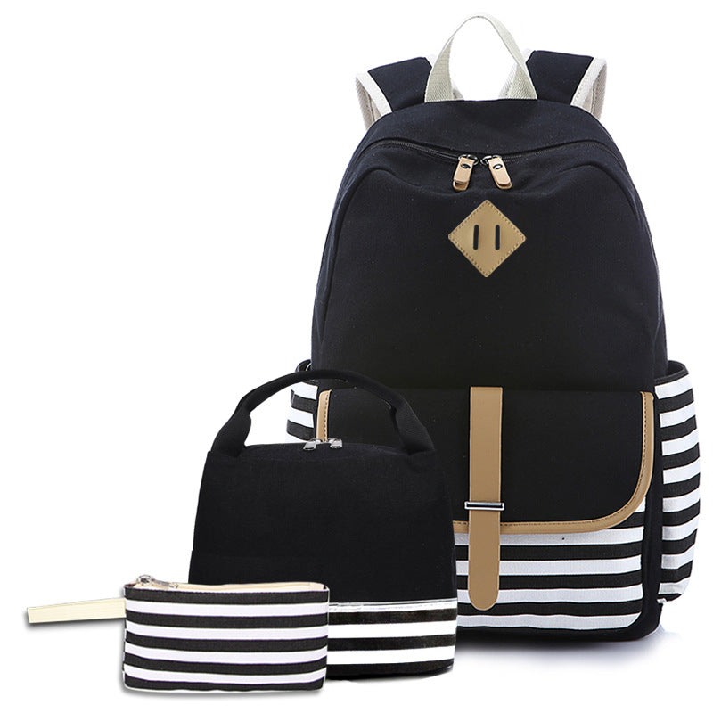 Women's Three-piece Korean Style Canvas Simple Backpacks