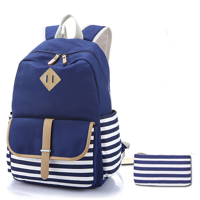 Women's Three-piece Korean Style Canvas Simple Backpacks