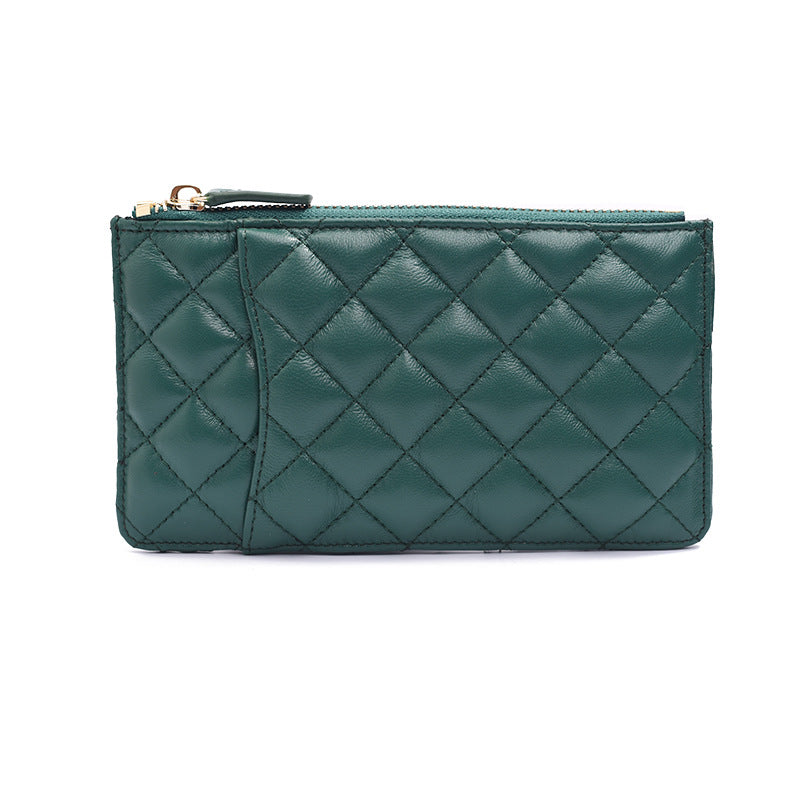 Women's Khaki Mobile Diamond Plaid Long Sheepskin Light Luxury Zipper Ladies Wallets