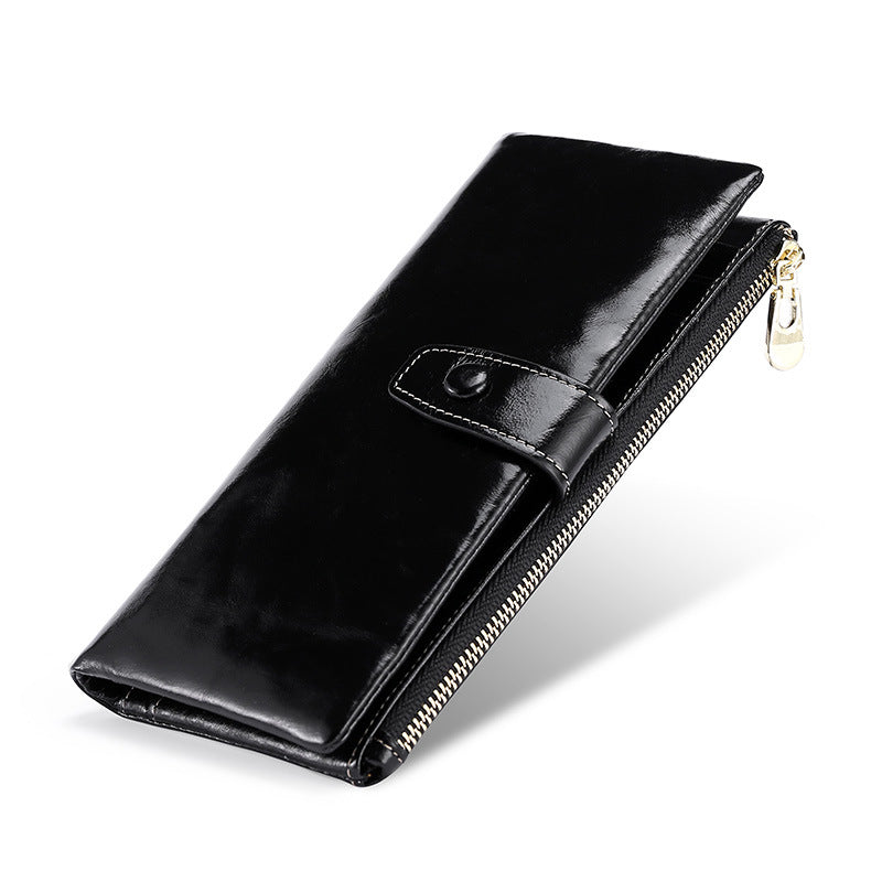 Women's Real Leather Long Clutch Retro Oil Purses
