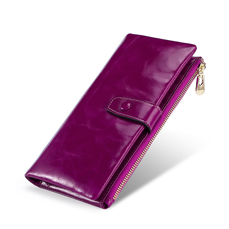 Women's Real Leather Long Clutch Retro Oil Purses