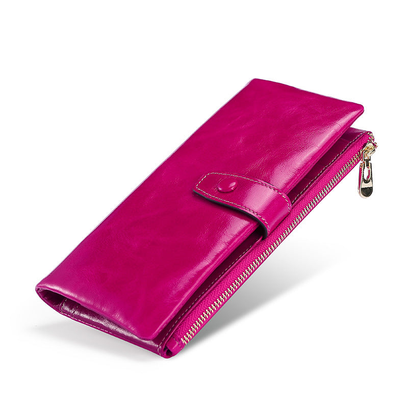 Women's Real Leather Long Clutch Retro Oil Purses