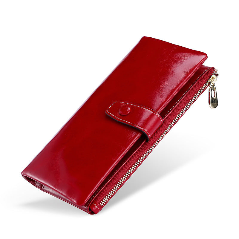 Women's Real Leather Long Clutch Retro Oil Purses