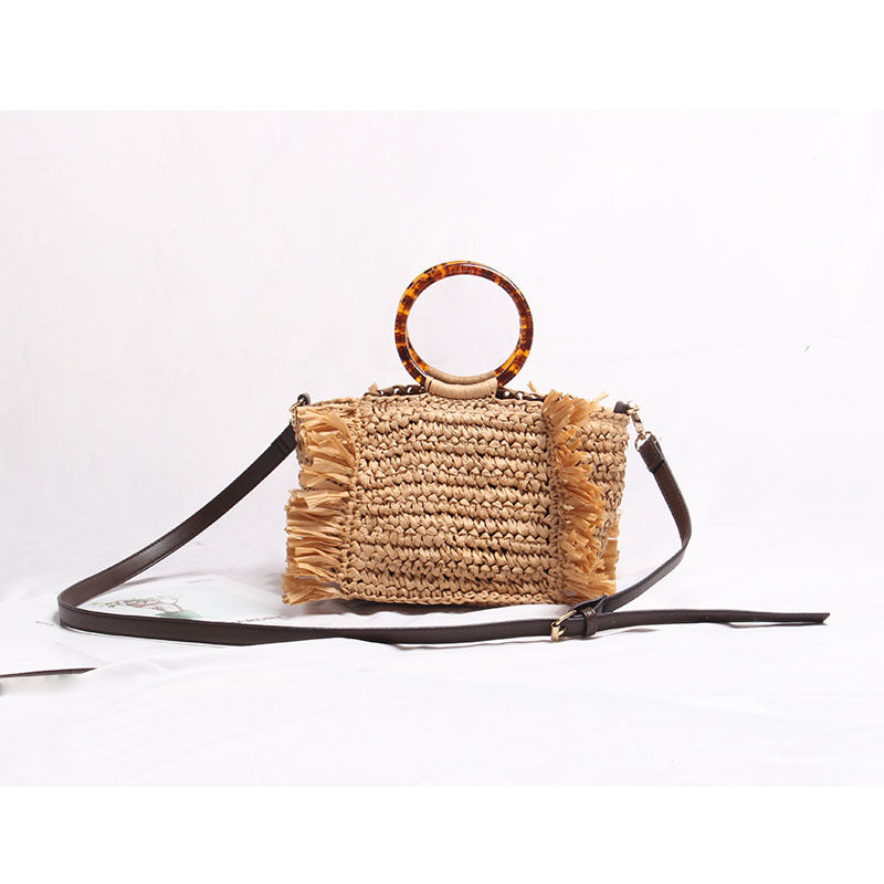 Women's Straw Tassel Woven Vacation Style Beach Shoulder Bags