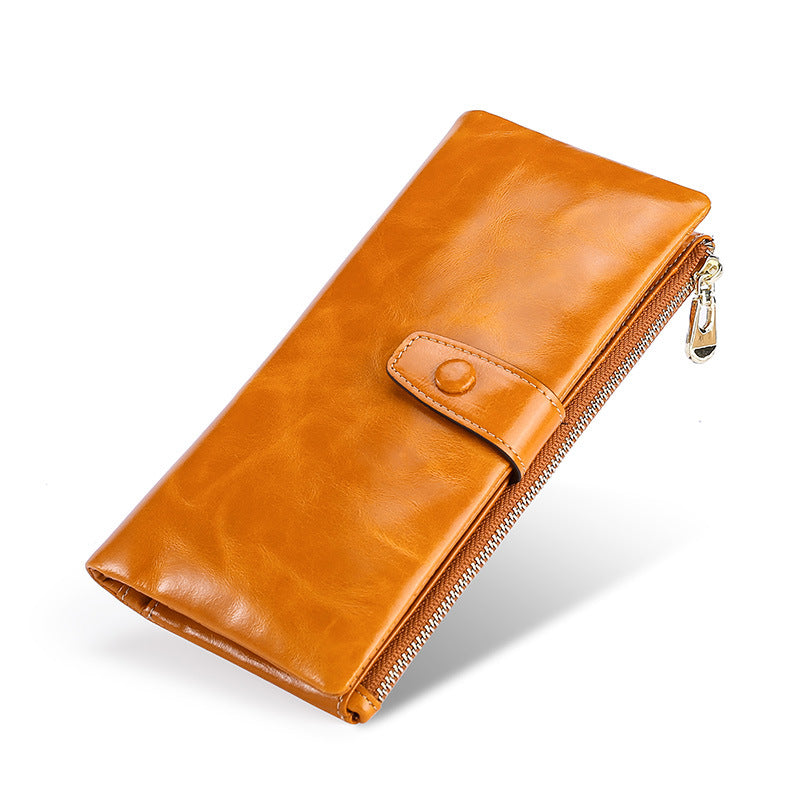 Women's Real Leather Long Clutch Retro Oil Purses