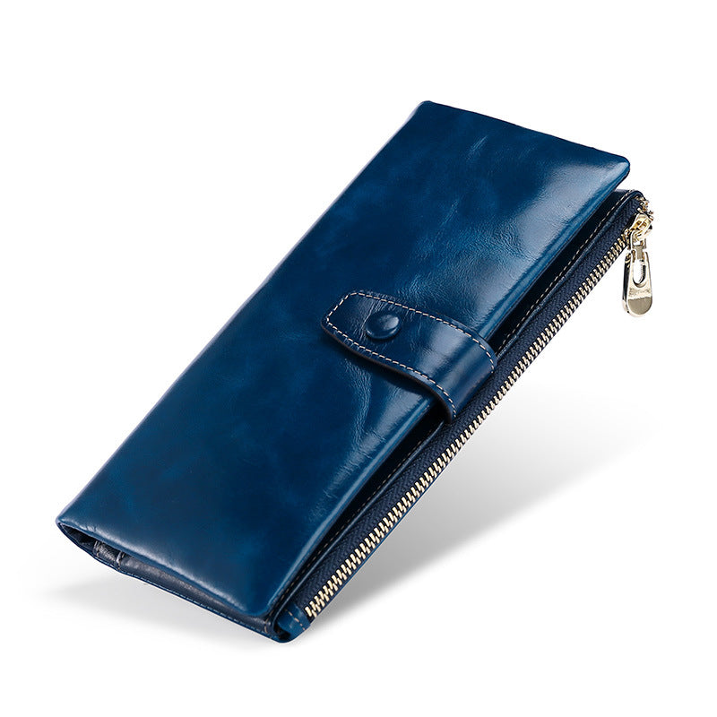 Women's Real Leather Long Clutch Retro Oil Purses
