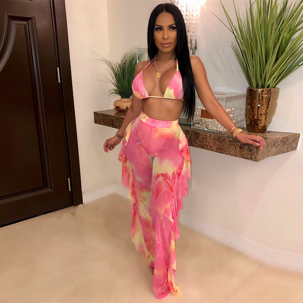 Women's Summer Hollow Bikini Flounced Two-piece Set Suits