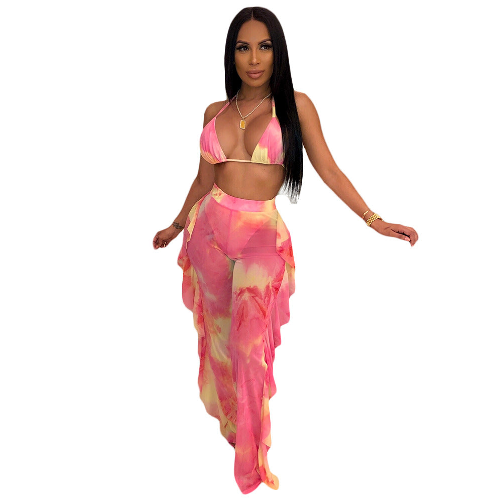 Women's Summer Hollow Bikini Flounced Two-piece Set Suits