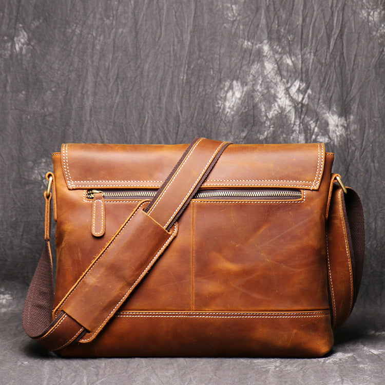 Men's Retro Distressed Leather Crazy Horse Large Shoulder Bags