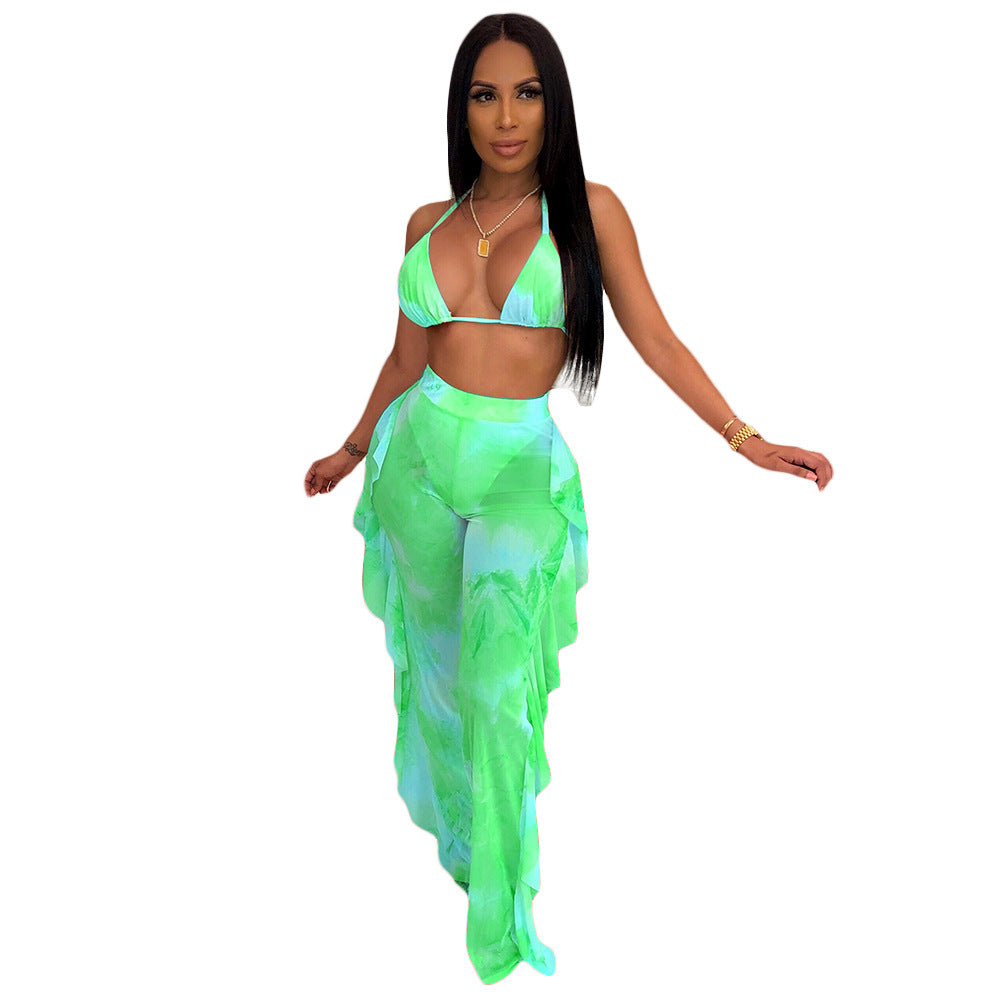 Women's Summer Hollow Bikini Flounced Two-piece Set Suits