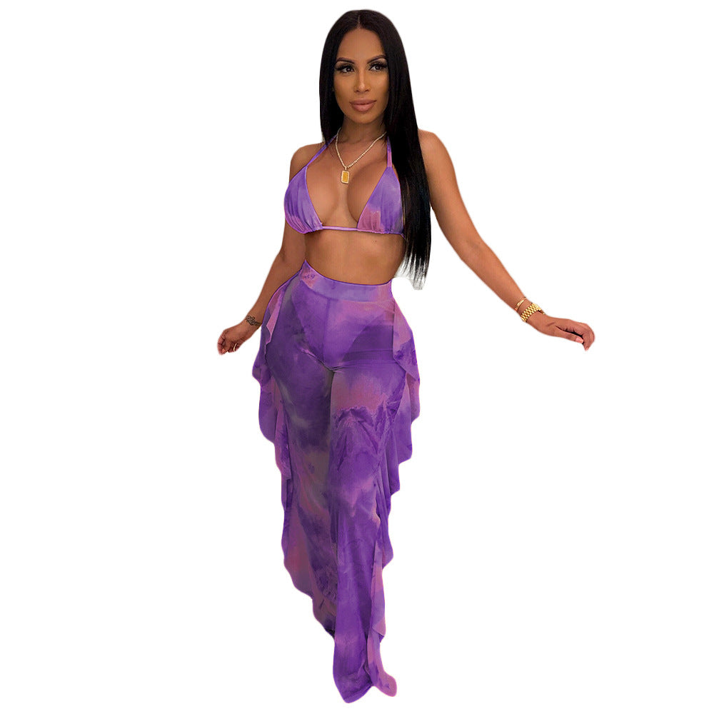 Women's Summer Hollow Bikini Flounced Two-piece Set Suits