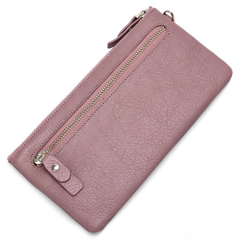 Women's First Layer Cowhide Clutch Leather Zipper Ladies Wallets