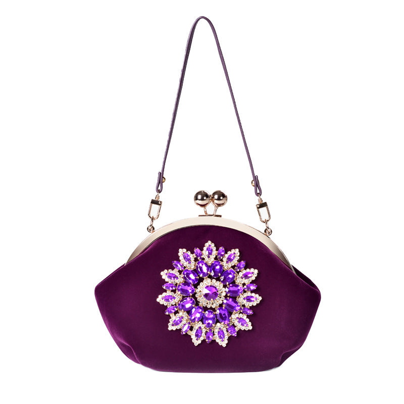 Women's Red Bridal Wedding Flower Dinner Diamond Shoulder Bags