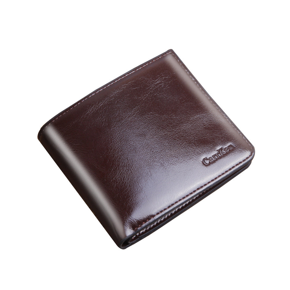 Men's Short Zipper Hasp Oil Wax Leather Men's Wallets