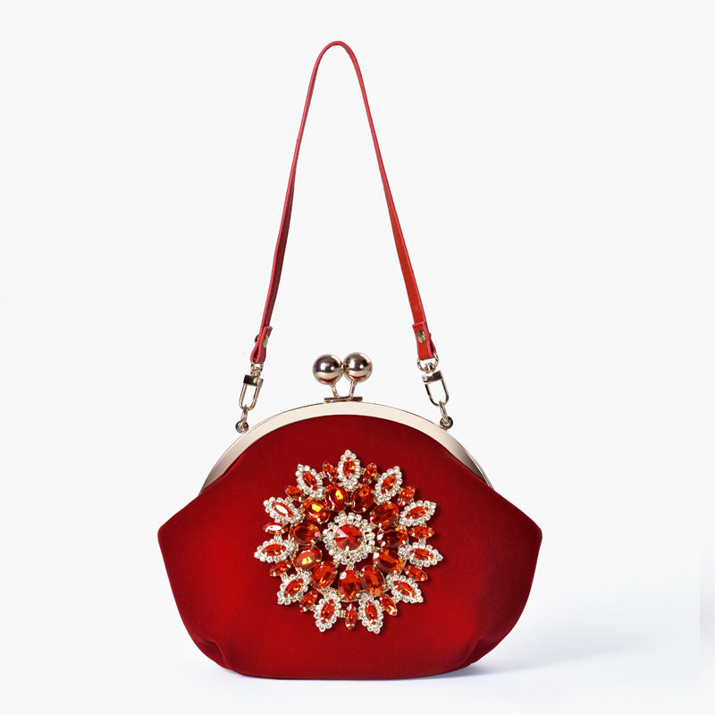 Women's Red Bridal Wedding Flower Dinner Diamond Shoulder Bags
