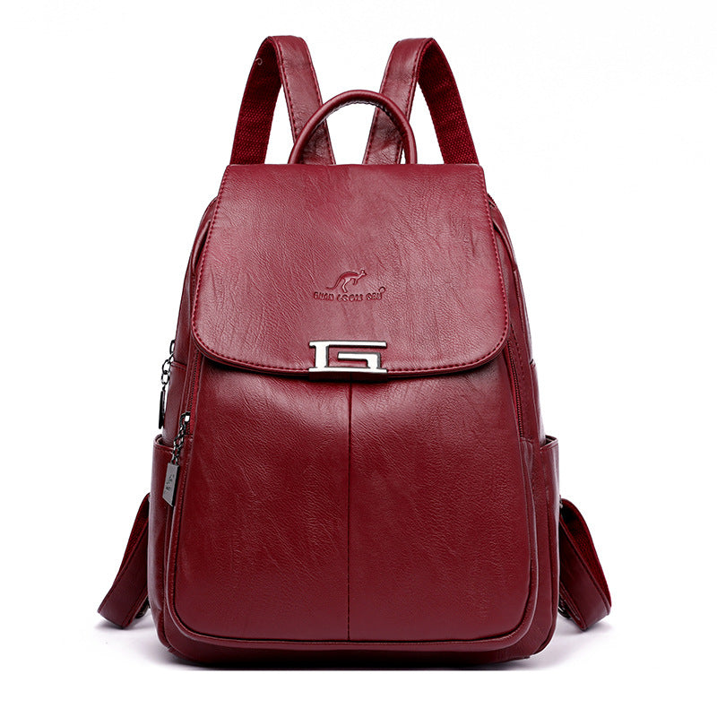 Women's Korean Soft Leather Simple Trendy Large Backpacks