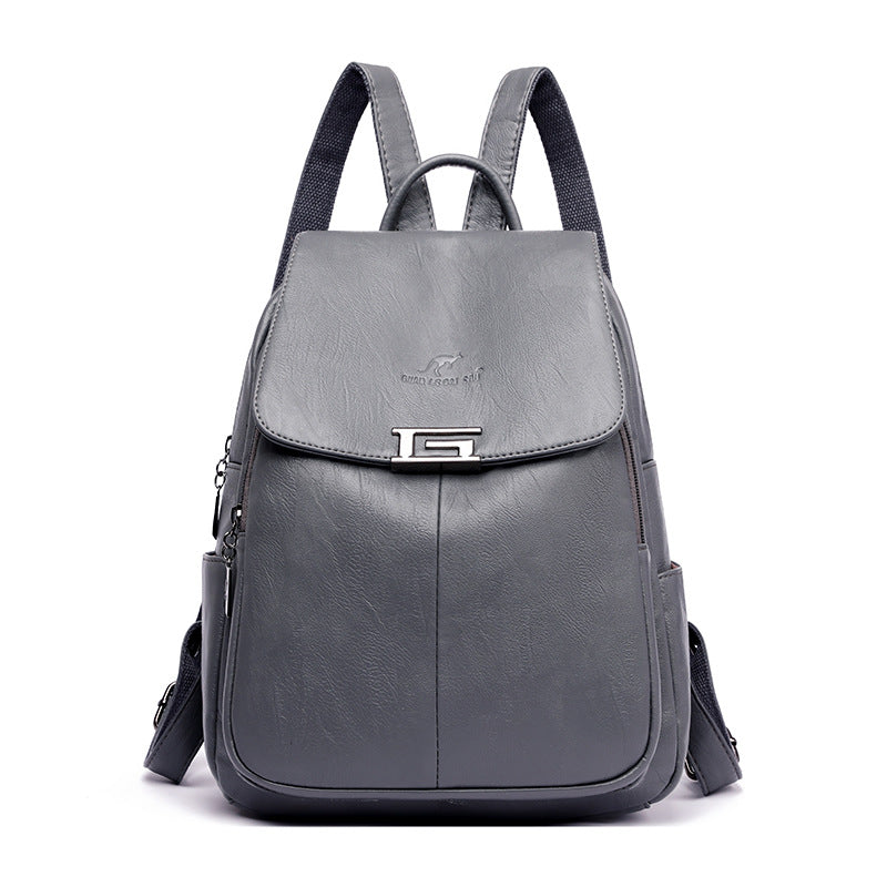 Women's Korean Soft Leather Simple Trendy Large Backpacks