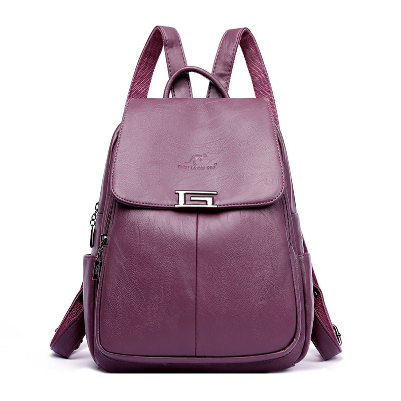 Women's Korean Soft Leather Simple Trendy Large Backpacks