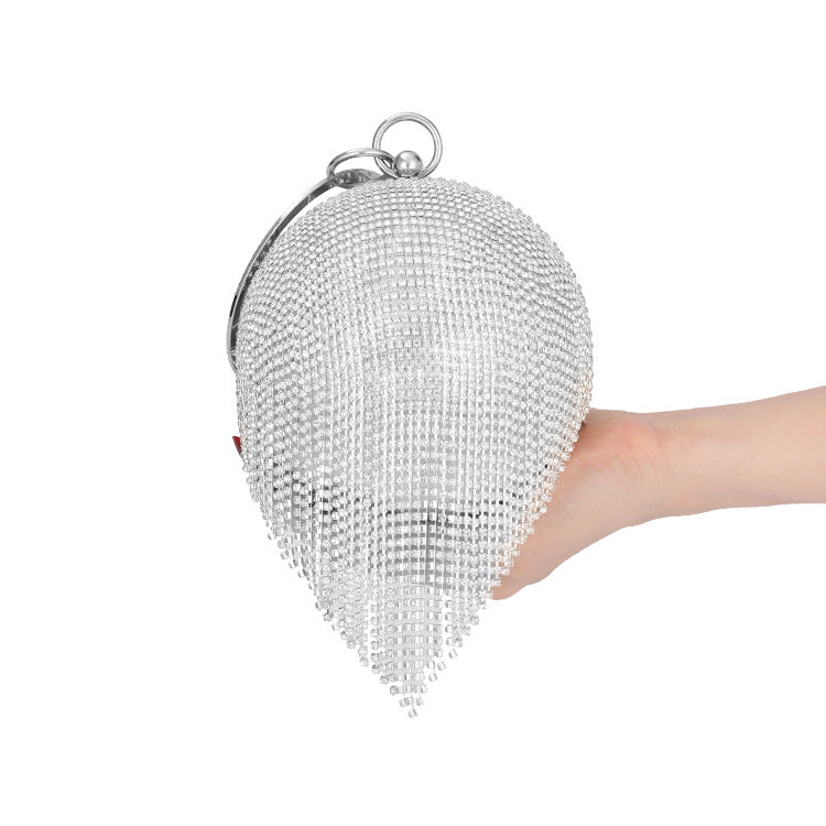 Women's Rhinestone Round Tassel Banquet Clutch Dress Evening Bags