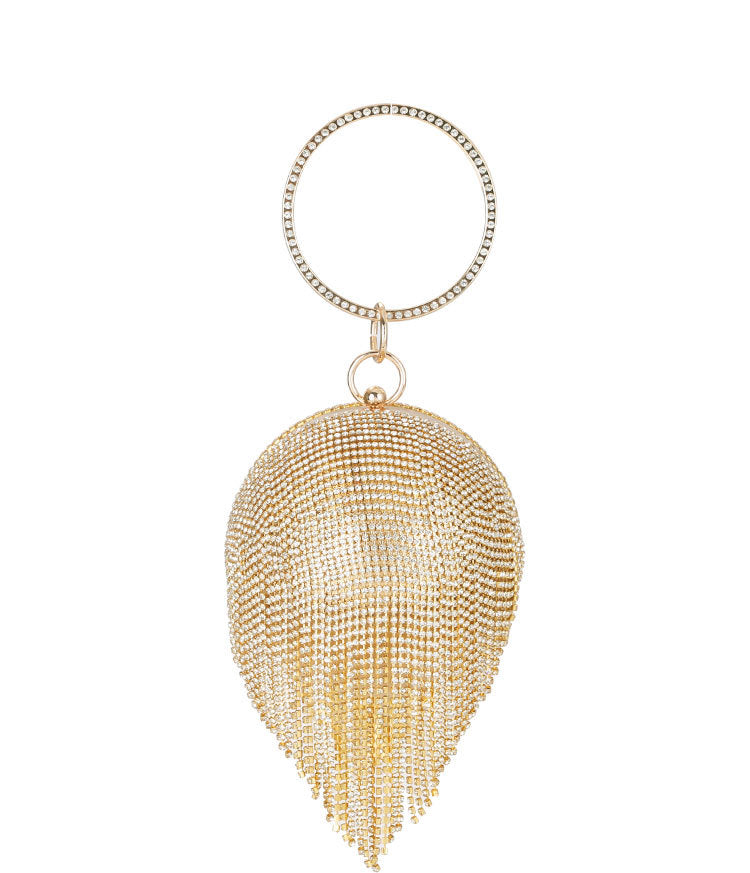 Women's Rhinestone Round Tassel Banquet Clutch Dress Evening Bags