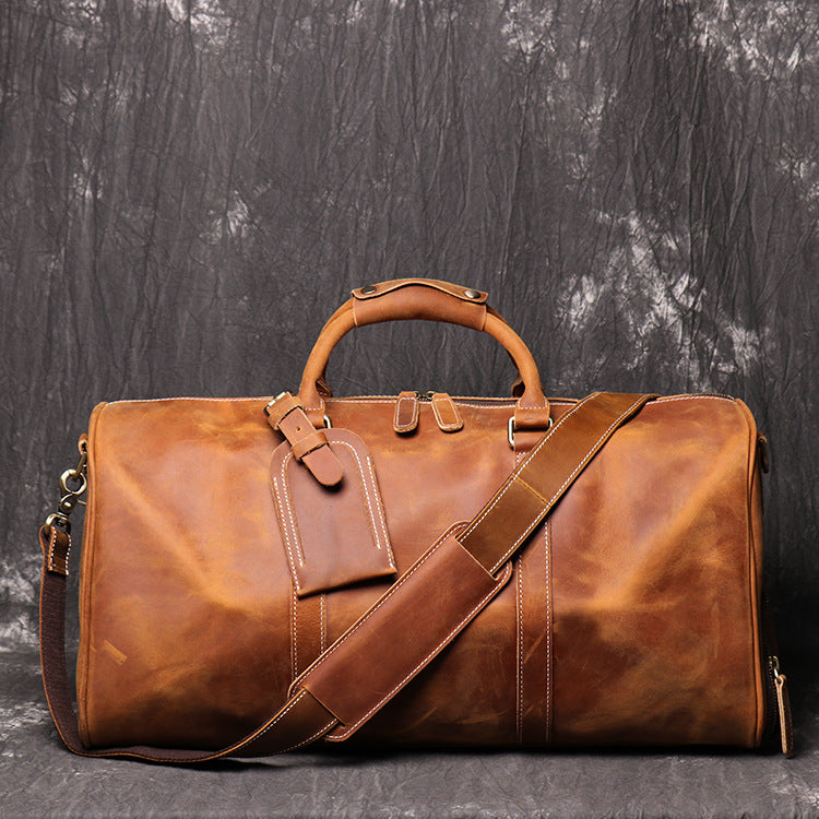 Women's & Men's Layer Cowhide Portable Crazy Horse Leather Large Travel Bags