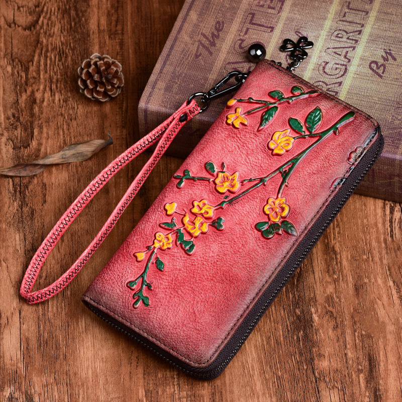 Korean Style Long Retro Embossing Clutch Ladies Wallets