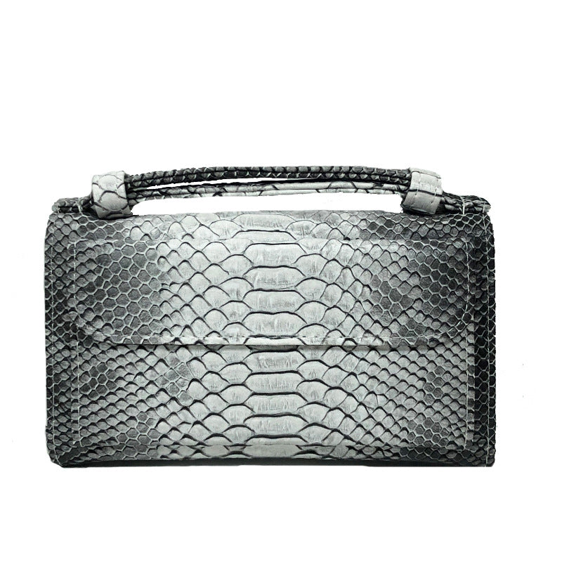 Women's Style Snake Pattern Cowhide Clutch Genuine Leather Chain Ladies Wallets