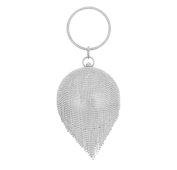 Women's Rhinestone Round Tassel Banquet Clutch Dress Evening Bags