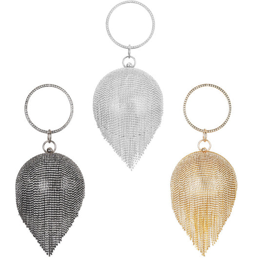 Women's Rhinestone Round Tassel Banquet Clutch Dress Evening Bags