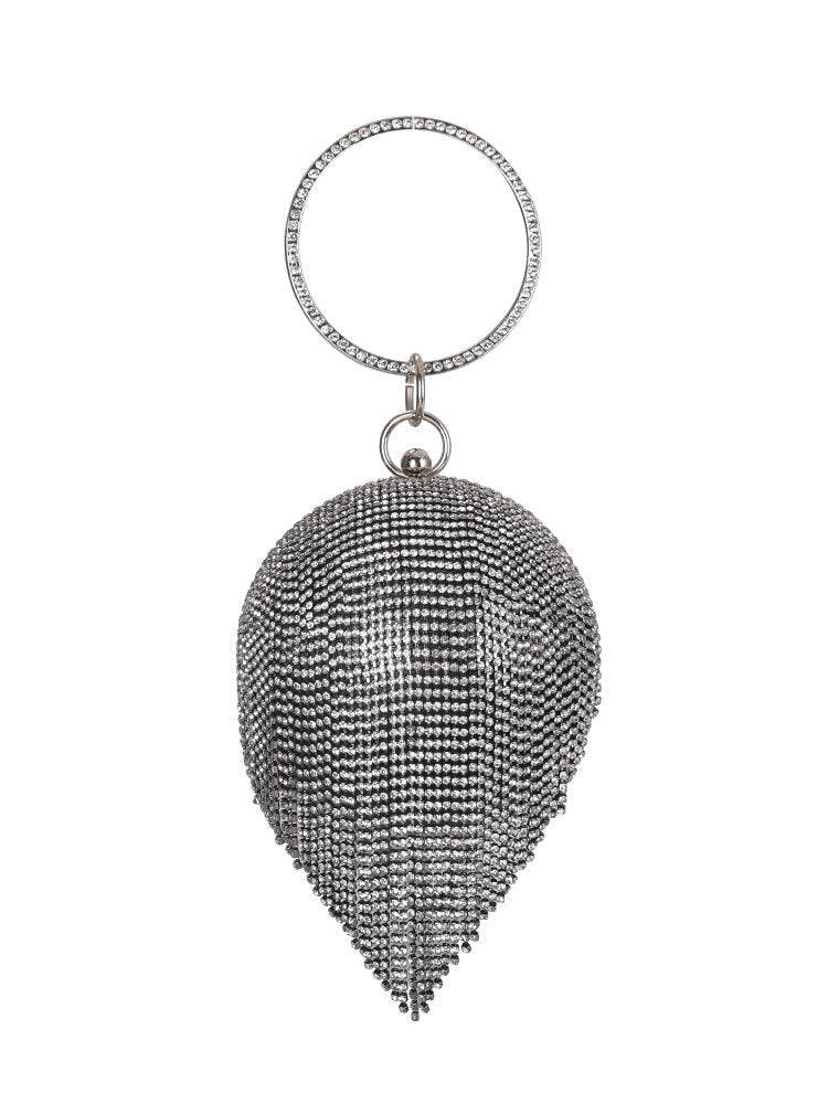 Women's Rhinestone Round Tassel Banquet Clutch Dress Evening Bags